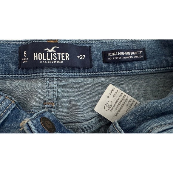 Hollister Women's Ultra High Rise 3" Blue Jean Denim Cuffed Shorts Size 5 W 27 - Picture 3 of 5